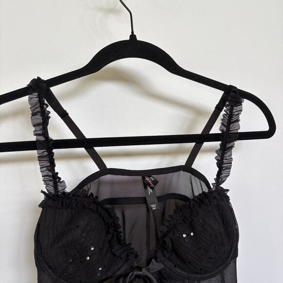 Victoria's Secret Black Sexy Lingerie Nightie Sheer Goth Romantic Tie Front 34C - Picture 4 of 8